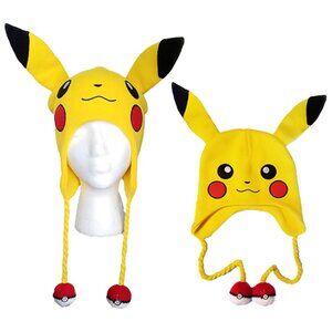 Pokemon Pikachu Knitted Beanie Hat with Pokeball Tassels – Winter Cap